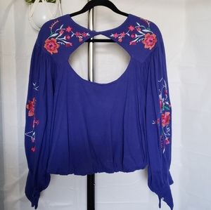 Free People Lita embroidered bell sleeve top